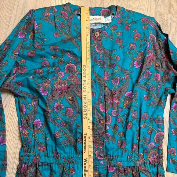 Diane Von Furstenberg Teal Paisley Floral Rayon Jumpsuit Playsuit 80s Size S - Picture 5 of 11